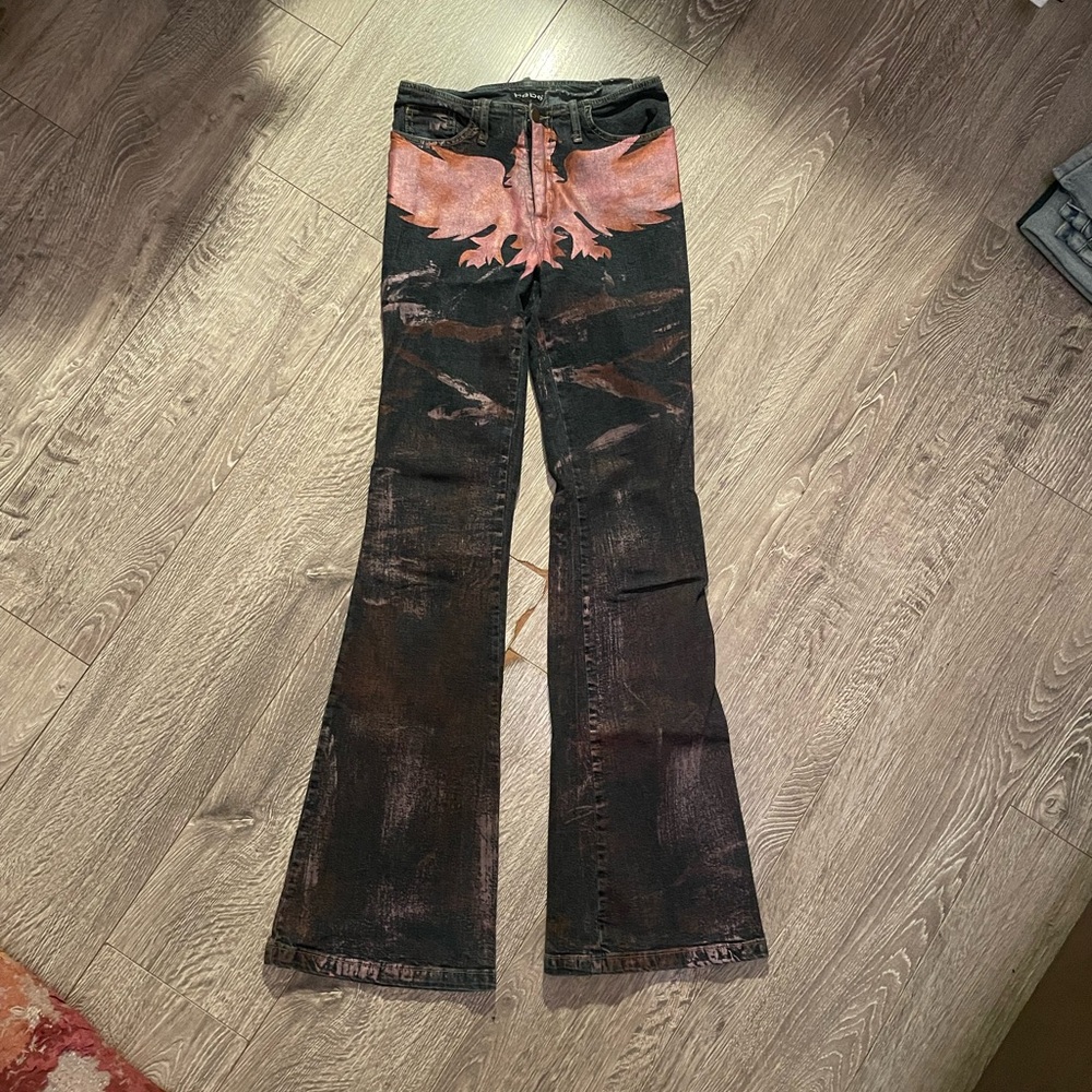 Bebe Dark Blue, Pink, & Orange Denim Jeans